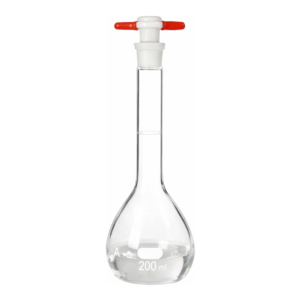 Merck Pyrex volumetric flask with PTFE stopper