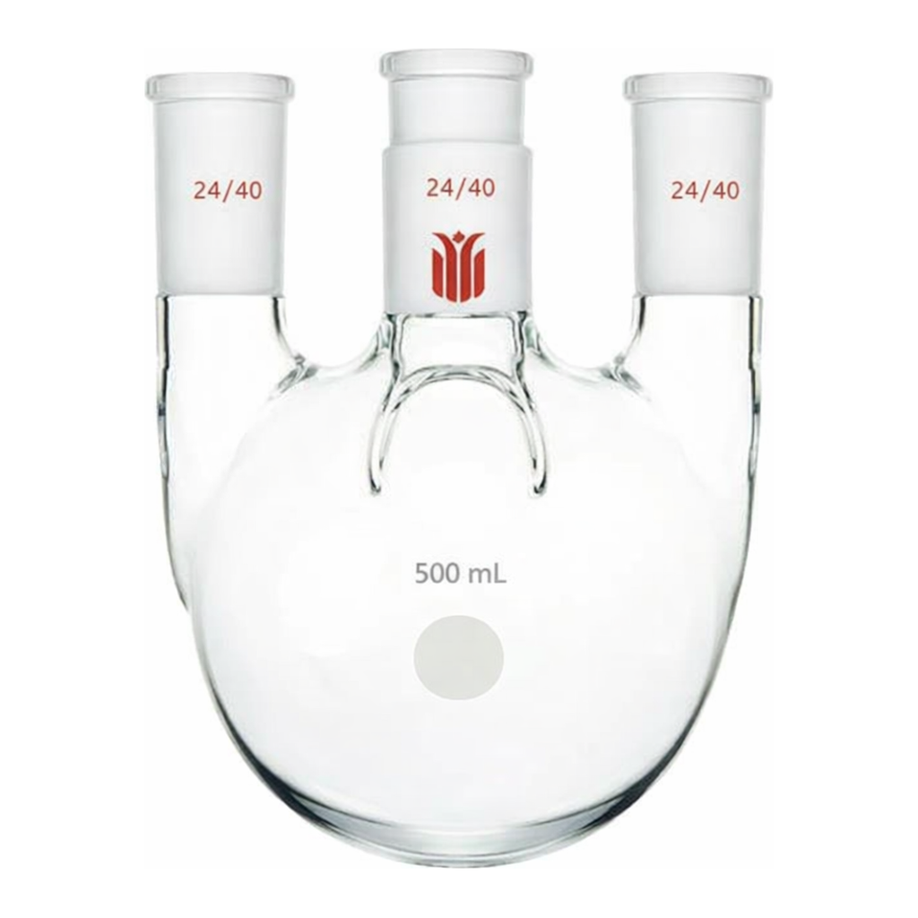 Merck Synthware four-neck round-bottom flask with vertical side necks