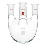 Merck Synthware four-neck round-bottom flask with vertical side necks