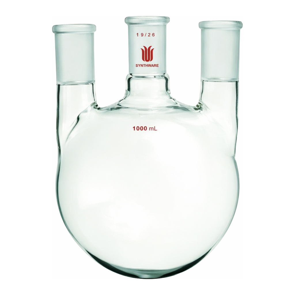 Merck Synthware three neck round bottom flask with vertical side necks