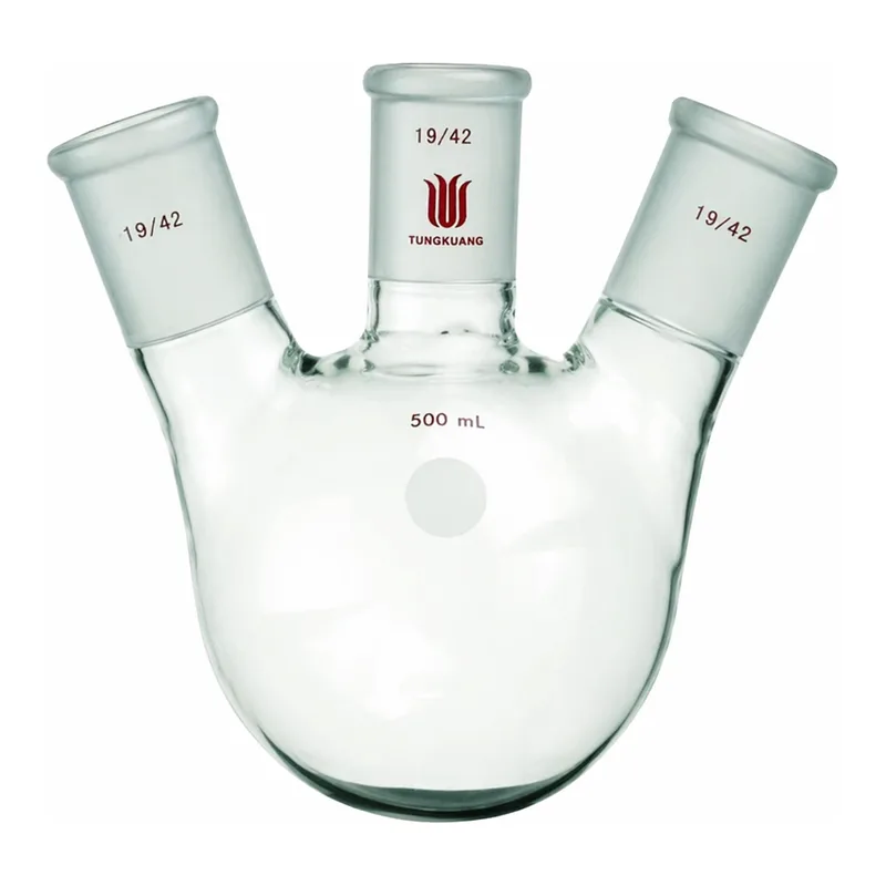 Merck Synthware three neck round bottom flask with angled side necks