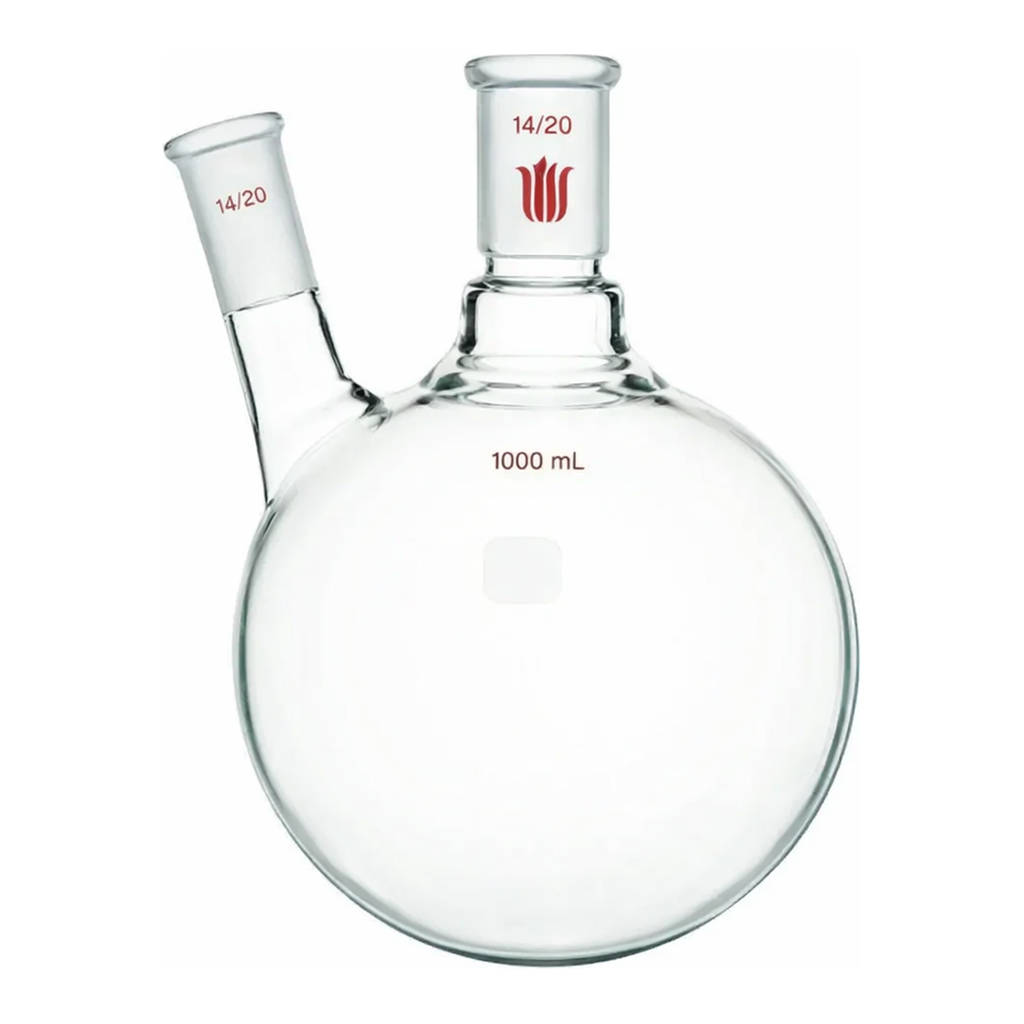 Merck Synthware two neck round bottom flask with angled side neck