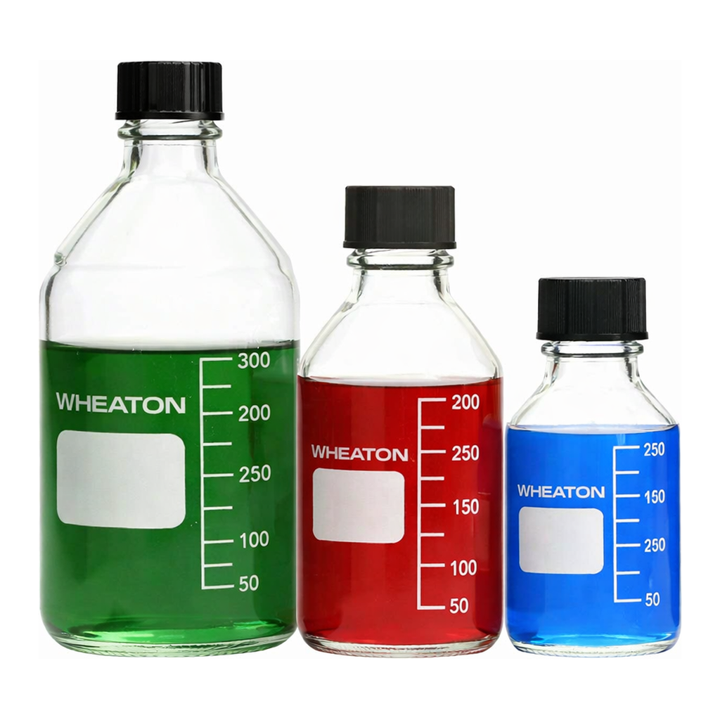 Merck Wheaton media bottles, glass