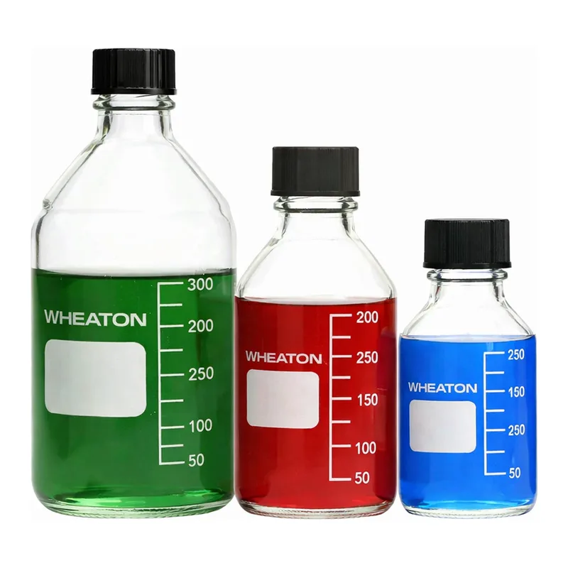 Merck Wheaton media bottles, glass