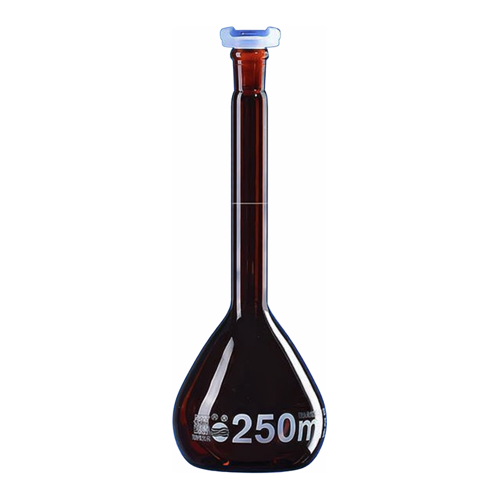 Merck BRAND BLAUBRAND volumetric flask, PP stopper, amber glass