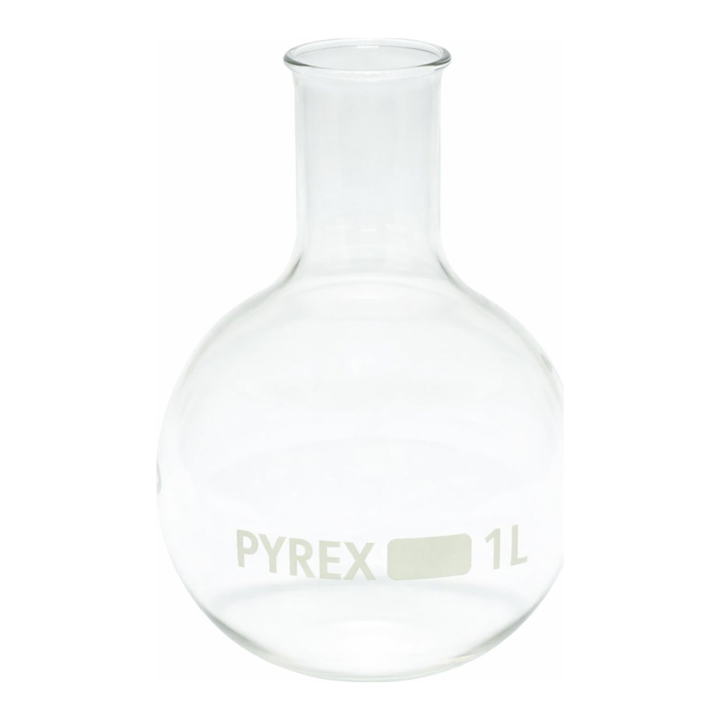 Merck Pyrex Boiling flask, round bottom, narrow neck