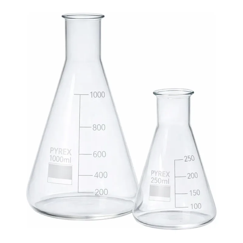Merck Pyrex Erlenmeyer flask, narrow neck, with printed trace code