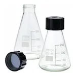 Merck Pyrex Erlenmeyer flask, graduated with SVL screwcaps