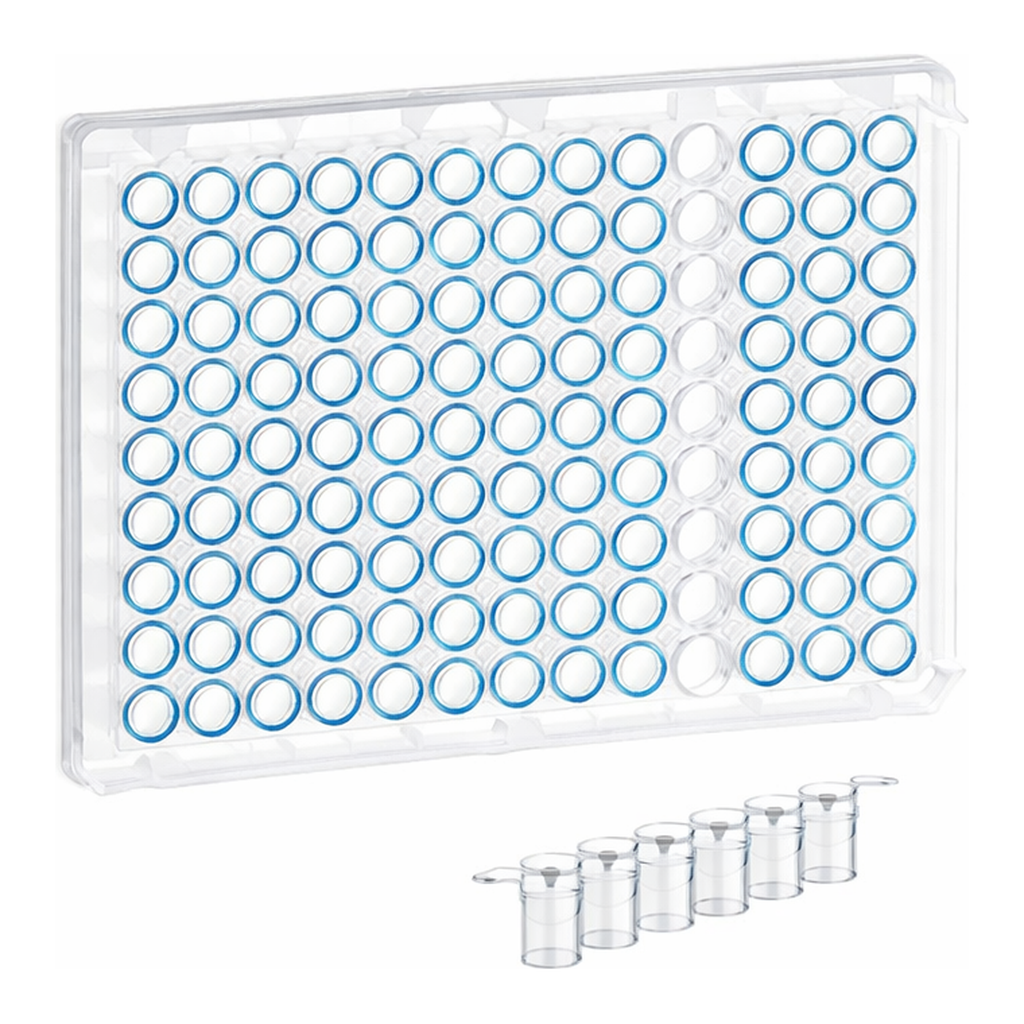 Greiner Bio One SINGLE-BREAK STRIP PLATE, 12XC8 WELL, PS,C-BOTTOM, CLEAR, MICROLON, HIGH BINDING, BLUE COLOUR CODING ON WELL RIM, 10 PCS./BAG