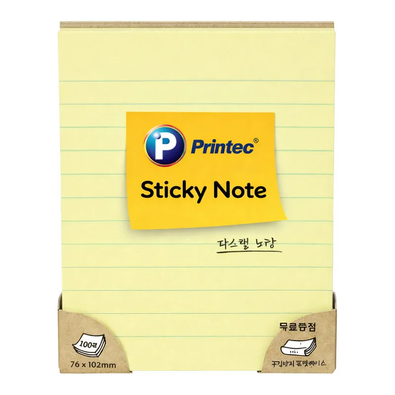 OFFICENEX 프린텍 L76102Y 스티키노트 노트형노랑 76*102 100매