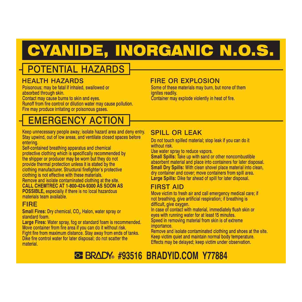 Brady CYANIDE, INORGANIC N.O.S. Labels