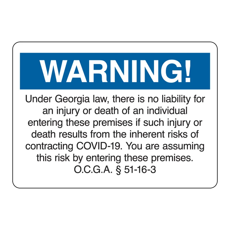 Brady Georgia COVID-19 Liability Warning Sign