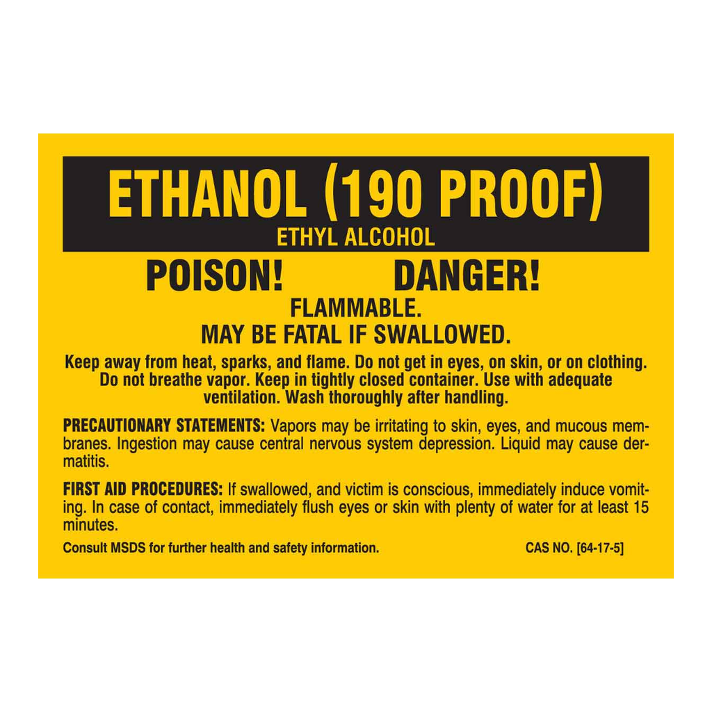 Brady Ethanol 190 Proof Poison Danger Labels