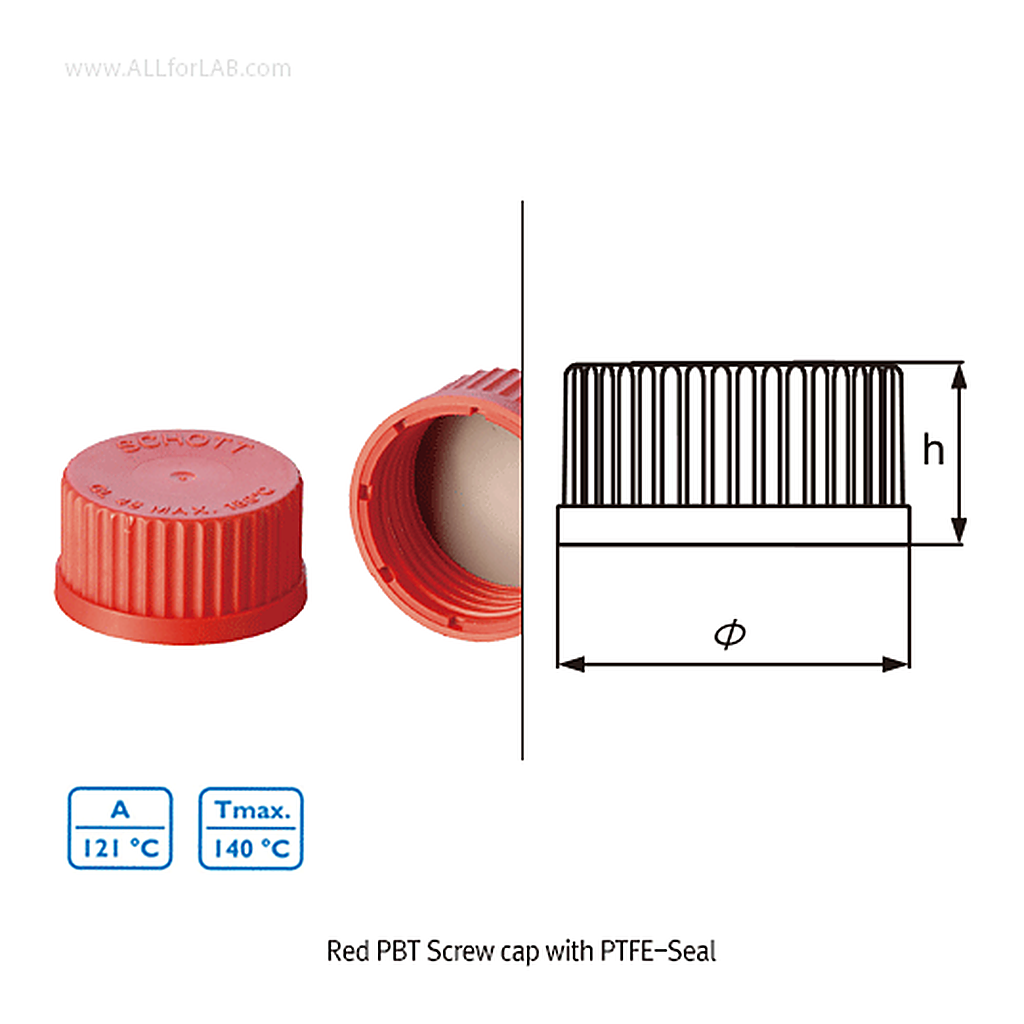DURAN High-Temp. PBT Universal GL Screwcap with PTFE/Silicone Septa and ETFE Pour-Ring