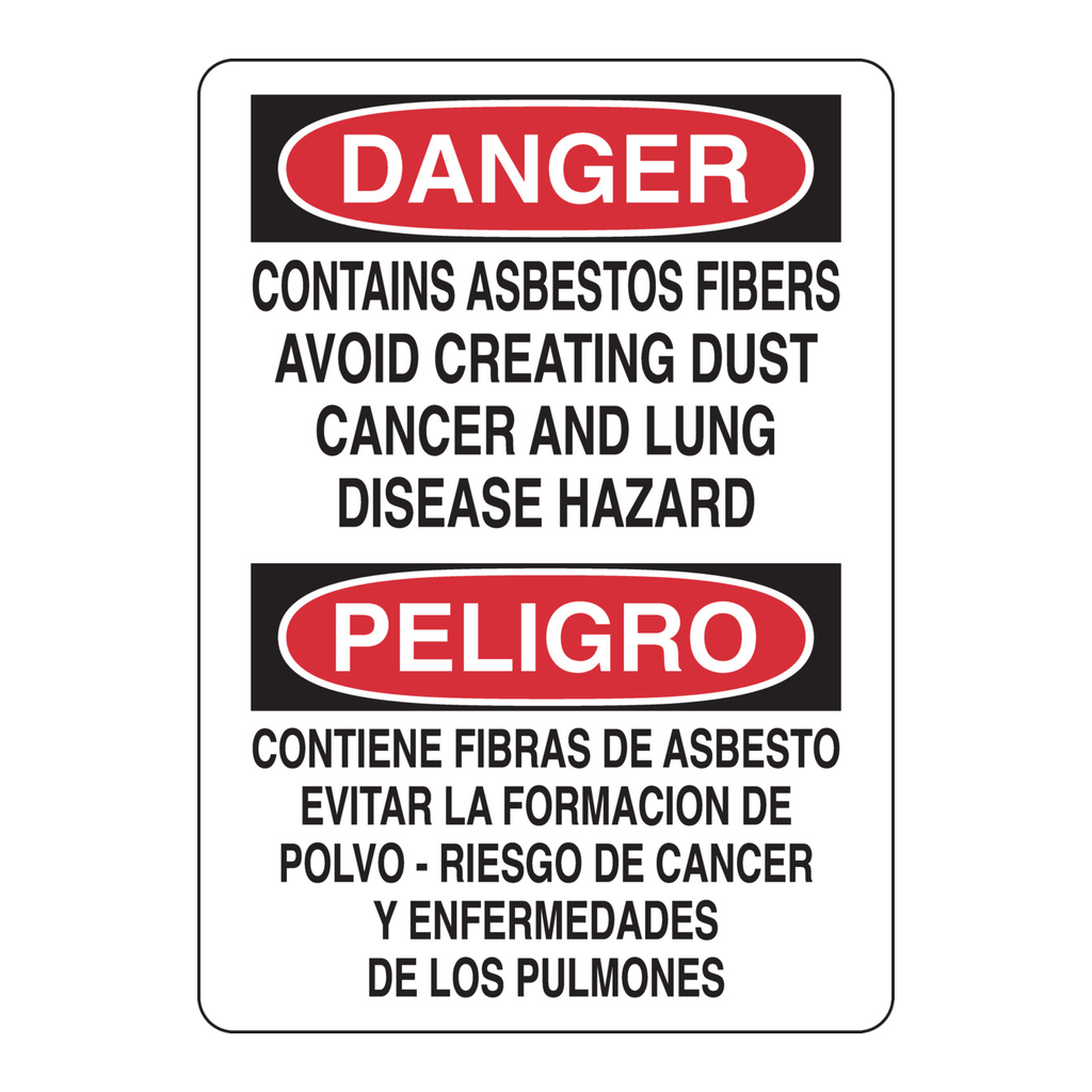 Brady Bilingual DANGER Contains Asbestos Fibers Avoid Creating Dust-Cancer And Lung Disease Hazard Sign