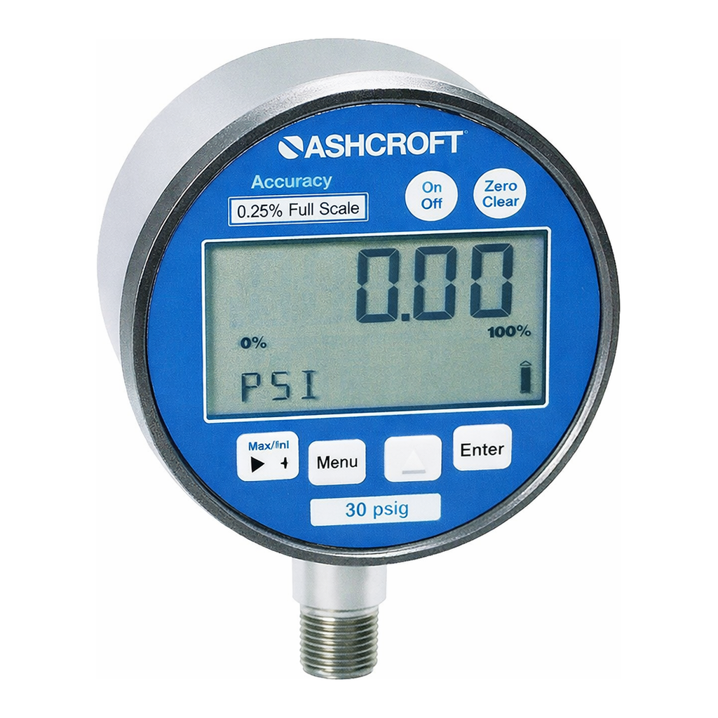 Restek Test Gauge, Digital, 3in Diameter, 1/4inNPT, 30inHg to 60psig