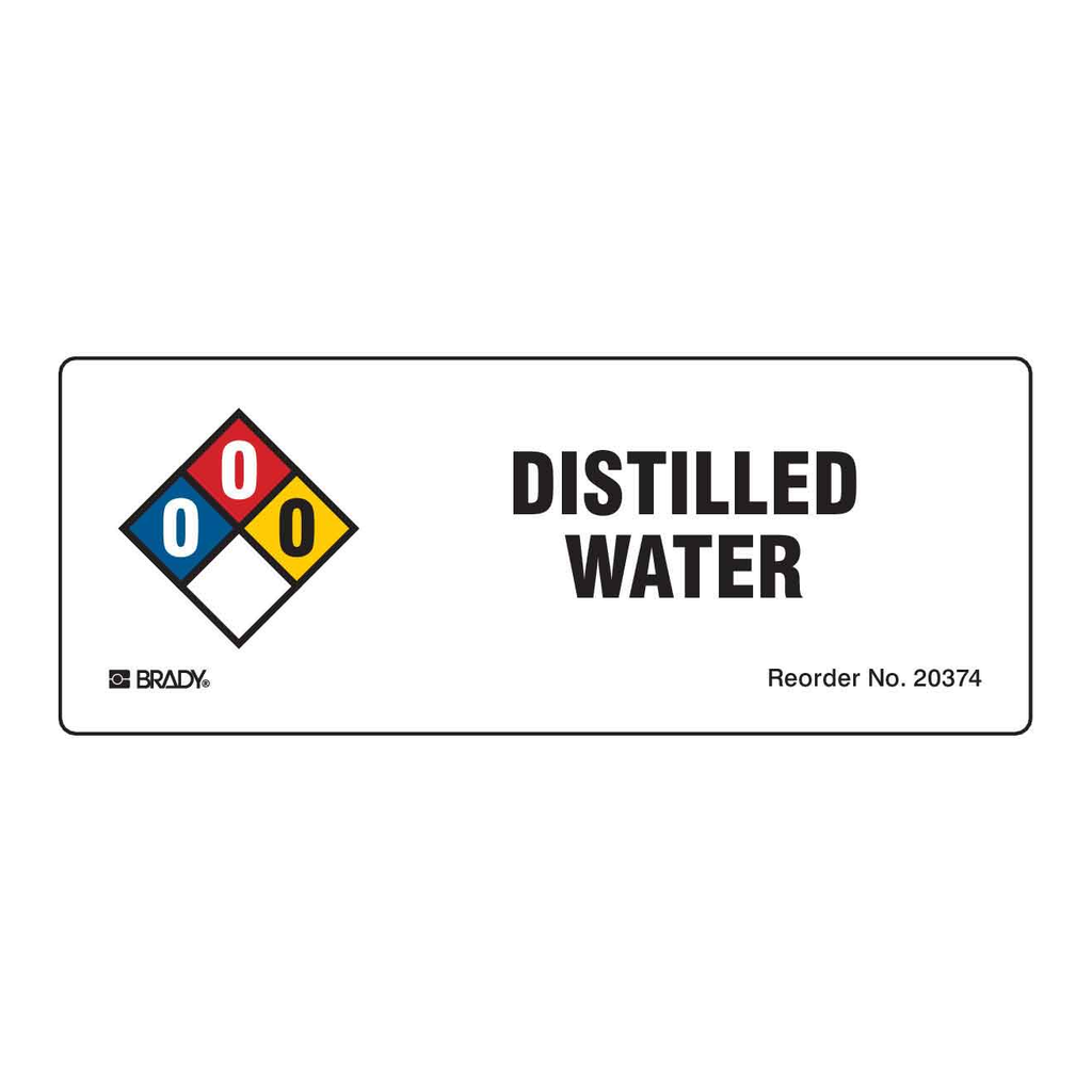 Brady Distilled Water NFPA Labels