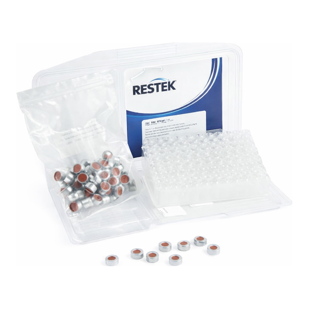 Restek Vial, Cap & Septa Kit, SilCote Deact 2ml 11mm Clr Crmp Top Vial w/PTFE/Natural Rubber 100P