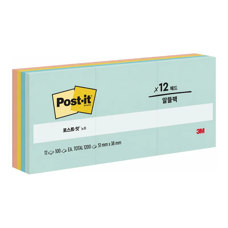 OFFICENEX 3M 포스트잇 653-12 비치사이드카페(4색/12패드)