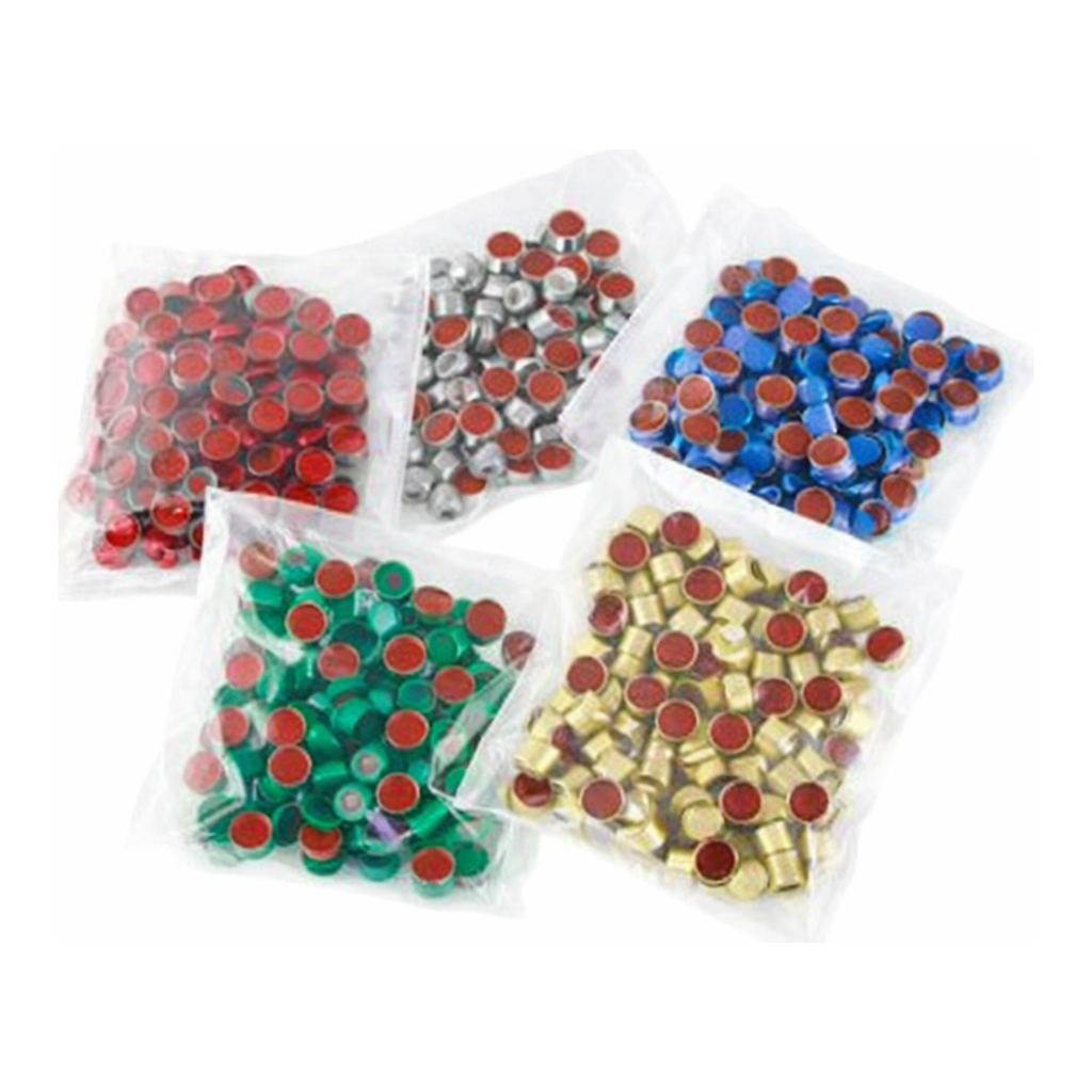 Restek Aluminum Seals w/Septa, 11mm 5 Asst Colors PTFE Red Rubber Septa 500Pack