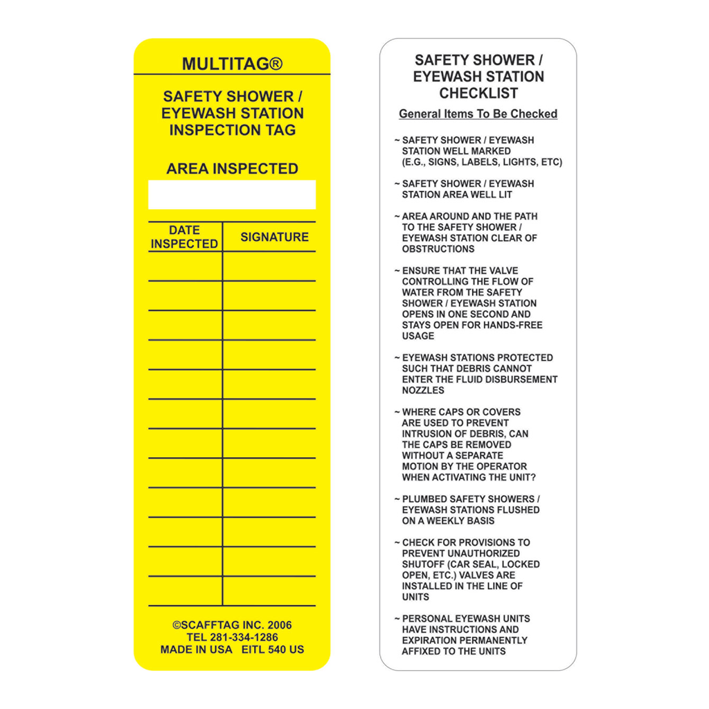 Brady MULTITAG Safety Shower Eyewash Station Inspection Tag Inserts