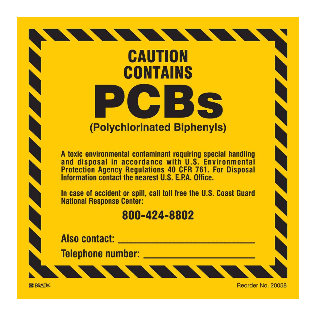 Brady Caution Contains PCBs Labels