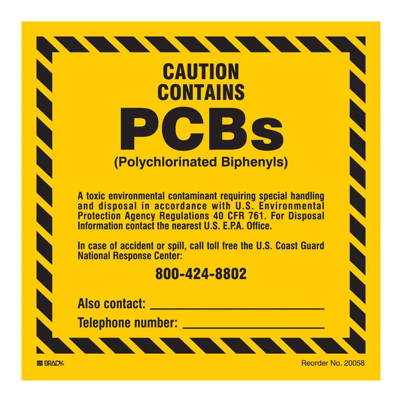 Brady Caution Contains PCBs Labels