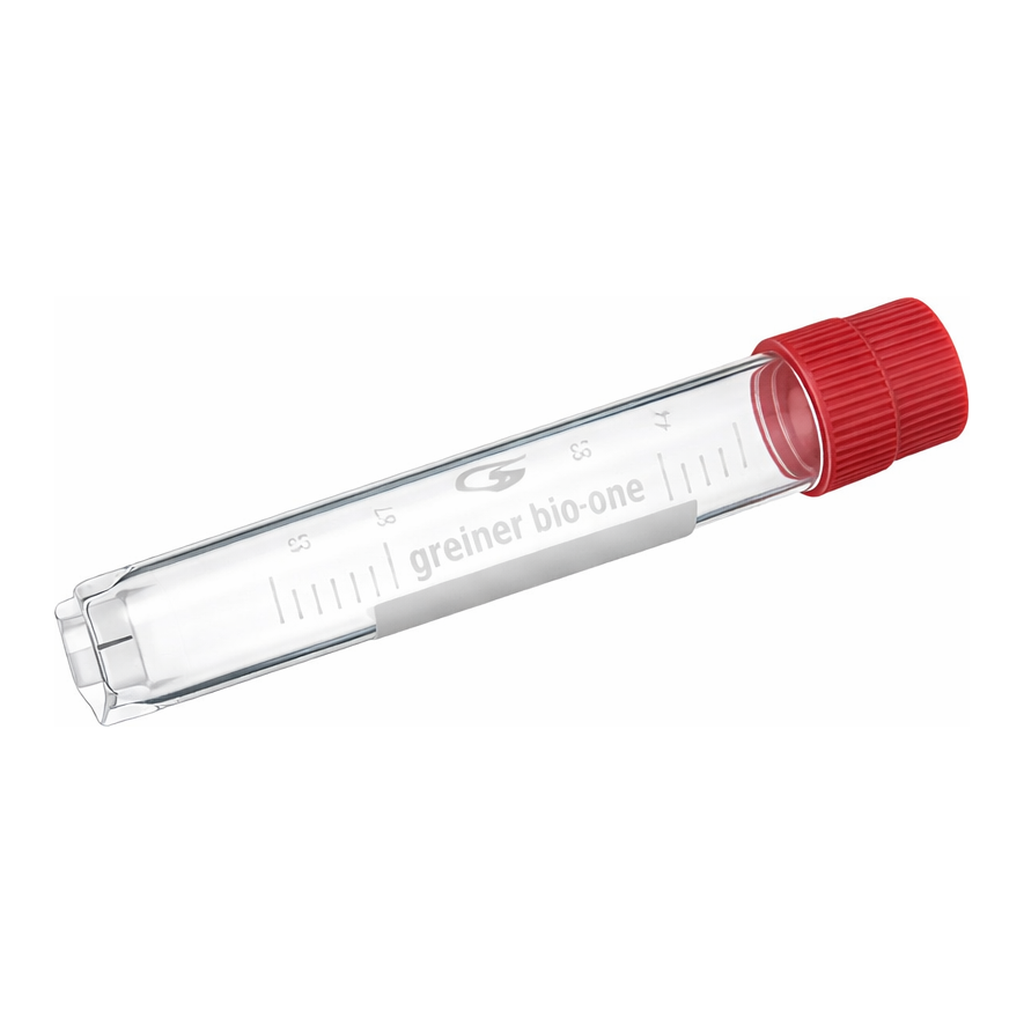 Greiner Bio One CRYO.S, 4 ML, PP, ROUND BOTTOM,EXTERNAL THREAD, RED SCREW CAP, WRITING AREA, STARFOOT, NATURAL, STERILE, 50 PCS./BAG