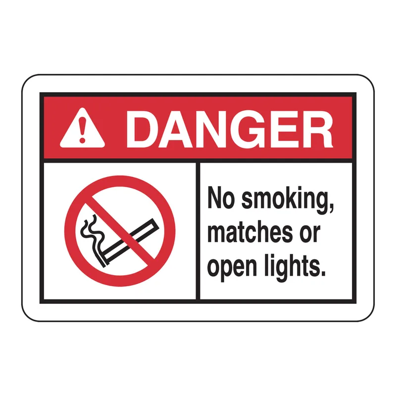 Brady DANGER No Smoking, Matches Or Open Lights. Sign