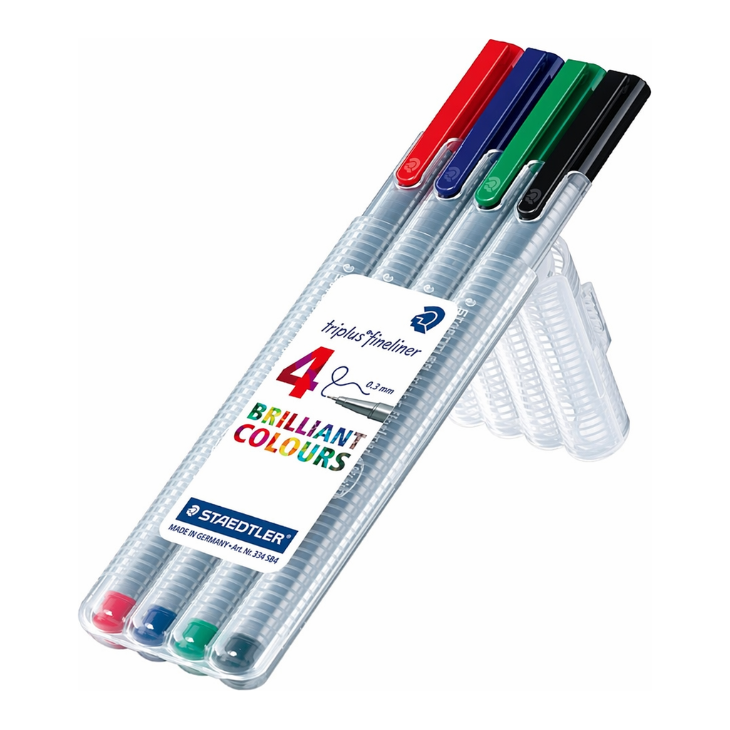 OFFICENEX 스테들러 삼각 화인라이너 세트 334SB4(0.3mm/흑,청,적,녹)