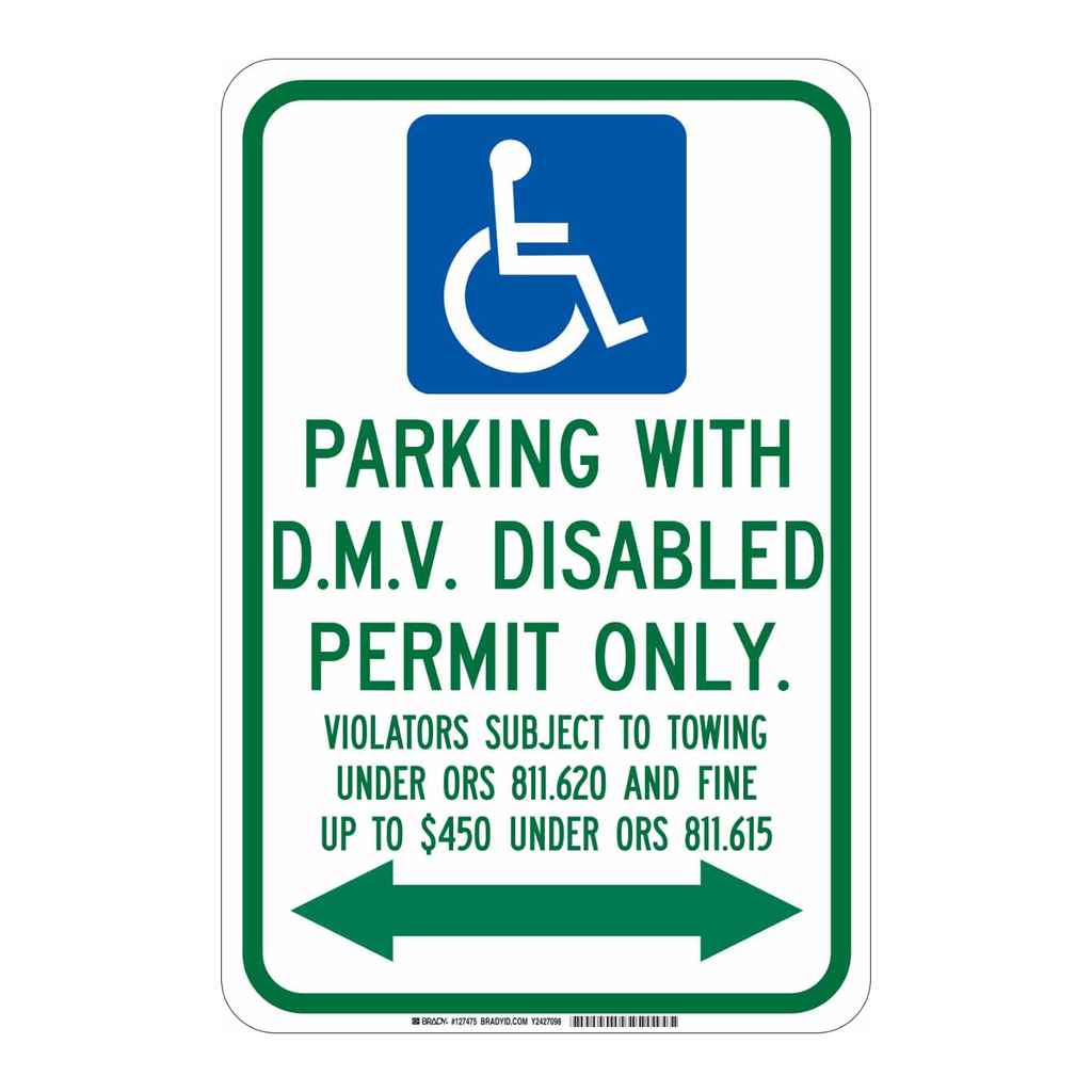 Brady Parking With DMV Disabled Permit Only Sign