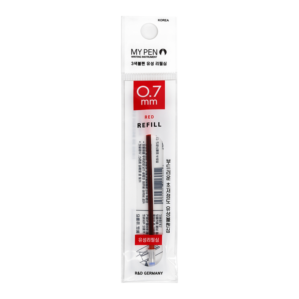 OFFICENEX 마이펜 세이프티클립 3색 볼펜 리필심 0.7mm 빨강