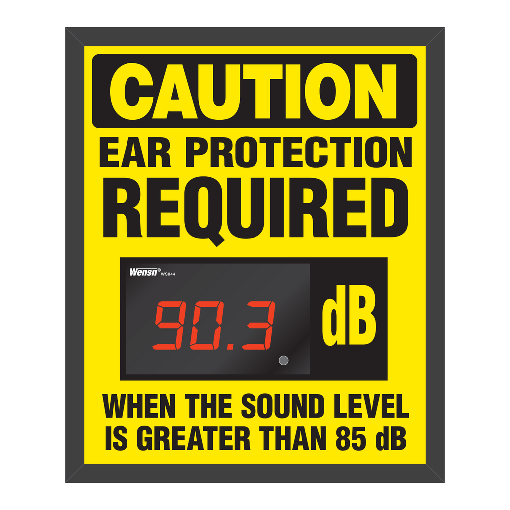 Brady Decibel Status Sign - CAUTION EAR PROTECTION REQUIRED WHEN THE SOUND LEVEL IS GREATER THAN 85 DB