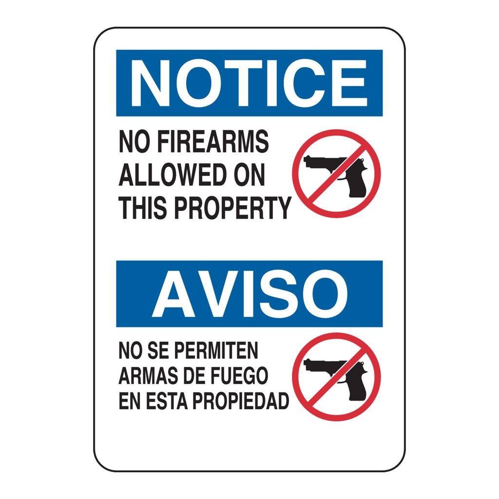 Brady Bilingual NOTICE No Firearms Allowed On This Property Sign