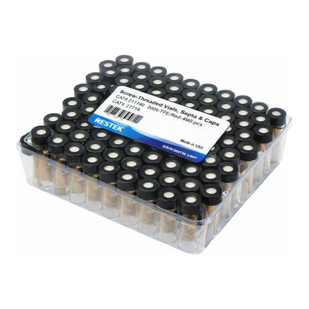 Restek Vial, Threaded w/Septa, 2ml Ambr 8-425 w/Red PTFE/ Sil Septa 0.065in 100 Pack
