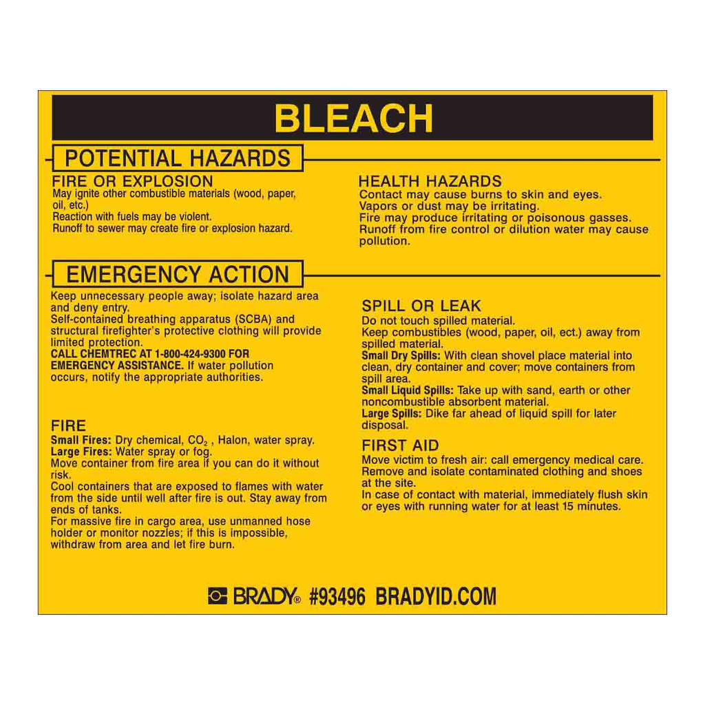 Brady BLEACH Labels