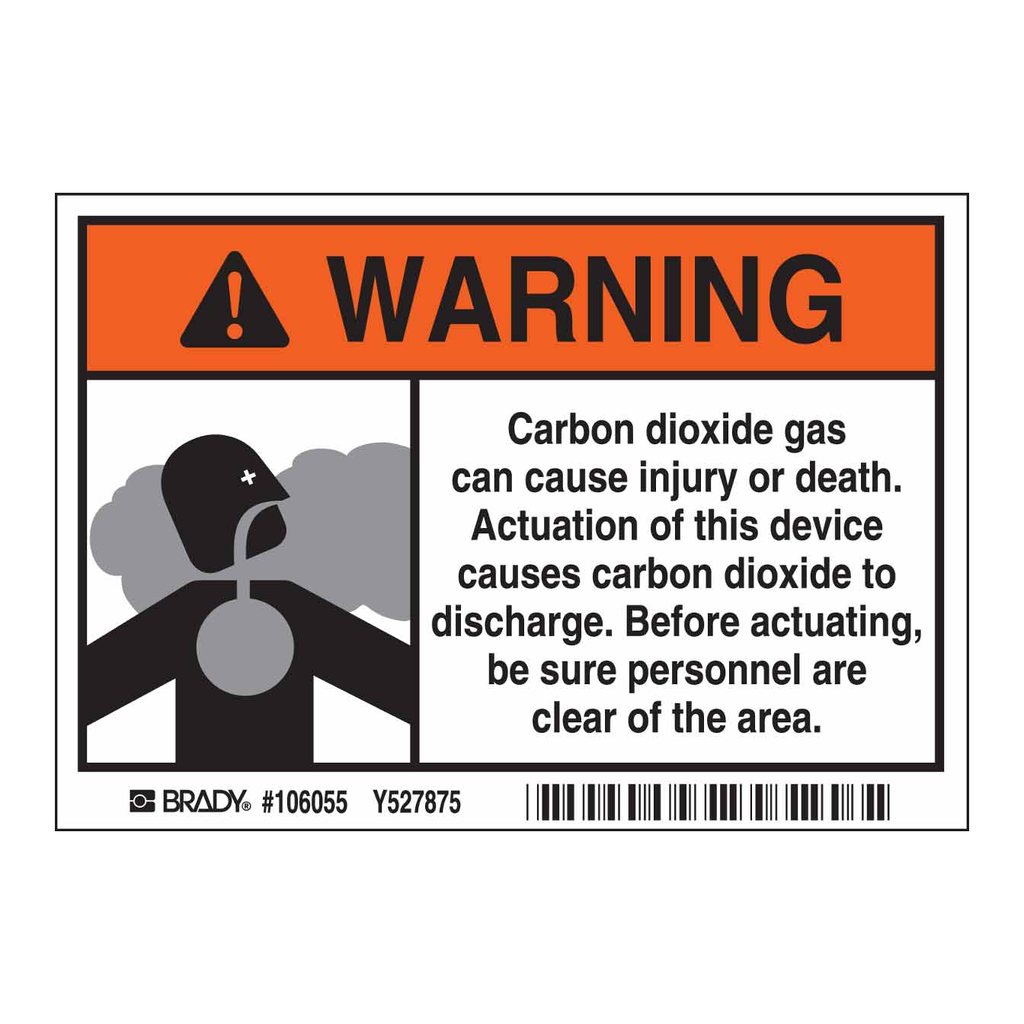 Brady WARNING Carbon Dioxide Gas Can Cause Injury Or Death Sign