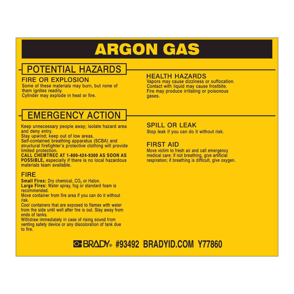 Brady ARGON GAS Labels