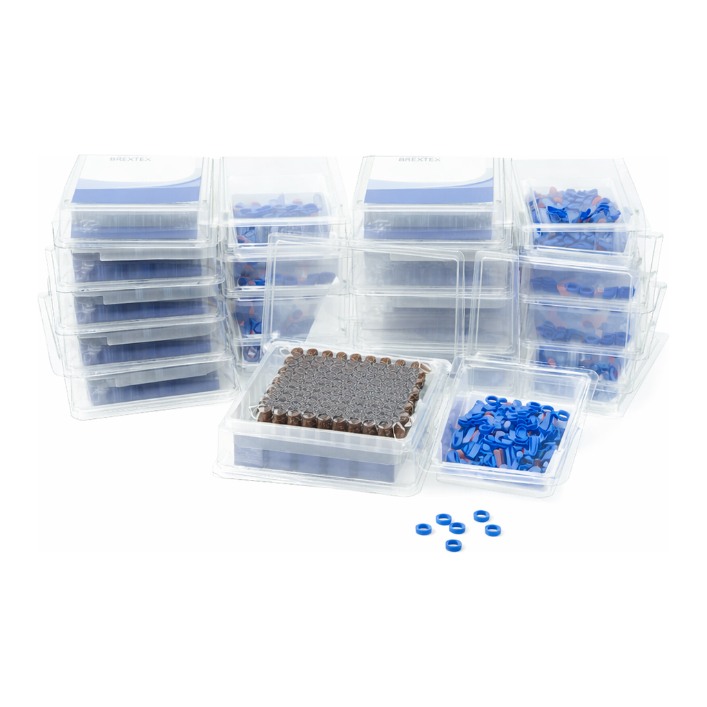Restek 2ml Screw Thread Vial Kit, Amber w/Grad Marking Spot 9mm, Blue PTFE/Silicone Liner 1000-pk