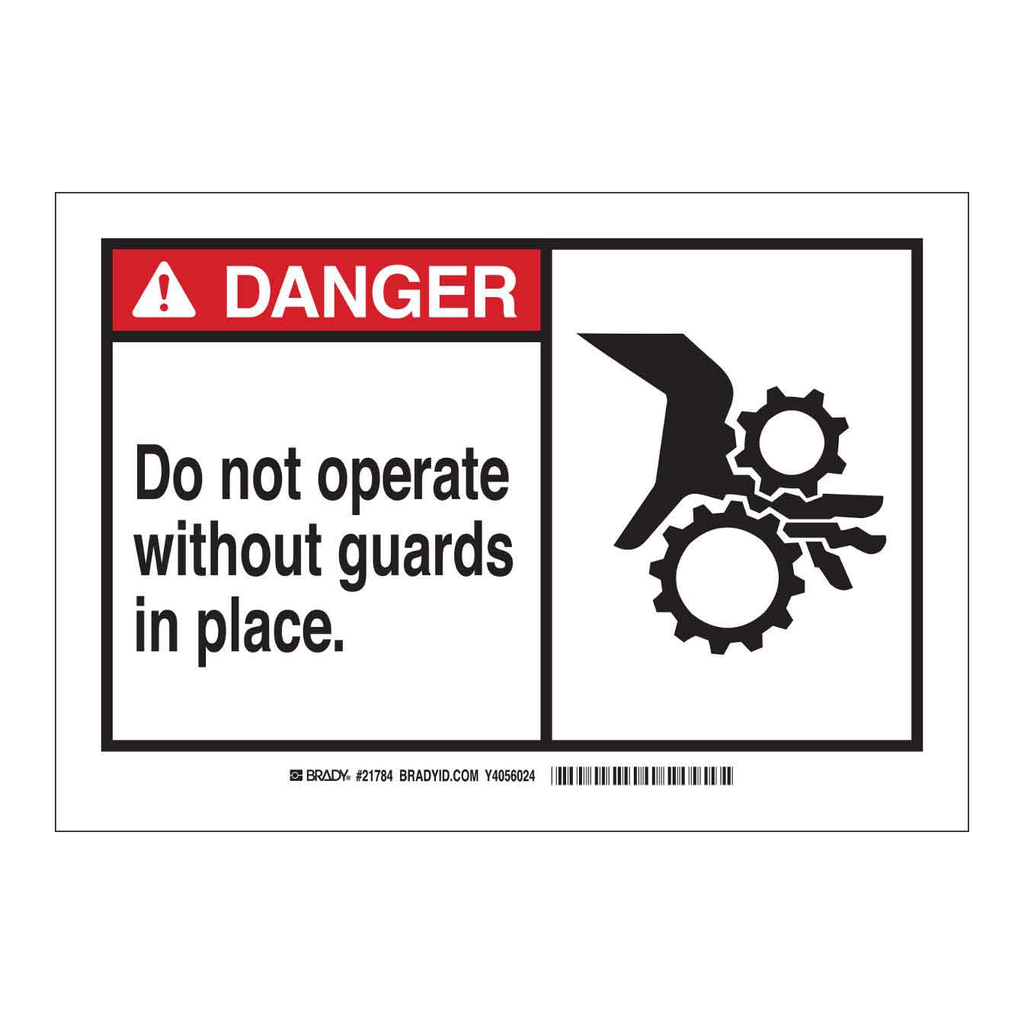 Brady Danger Do Not Operate Without Guards in Place. Sign