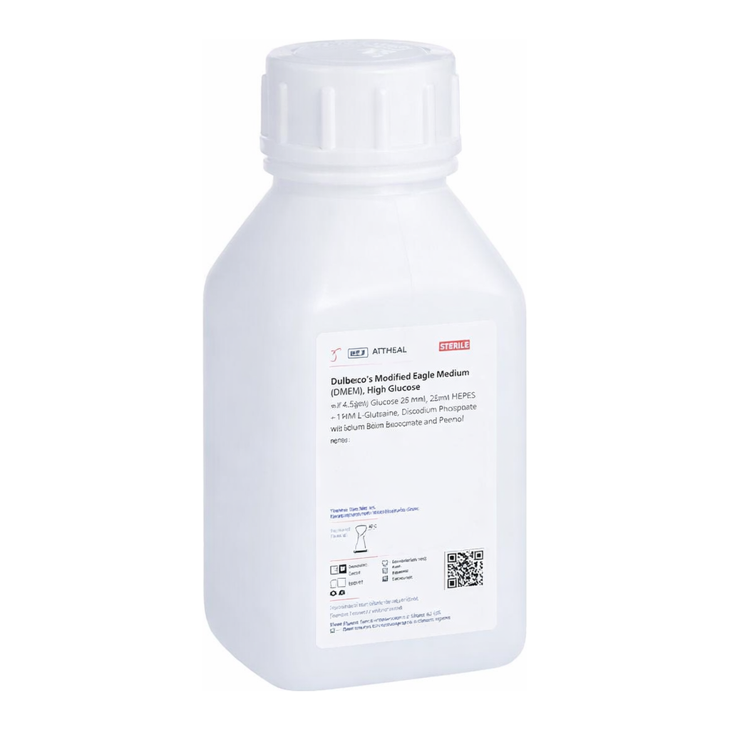 Himedia Dulbecco`s Modified Eagle Medium (DMEM), High glucose w/ 4.5gms Glucose per litre, 25mM HEPES Buffer, L-Glutamine and Sodium pyruvate w/o Sodium bicarbonate and Phenol red