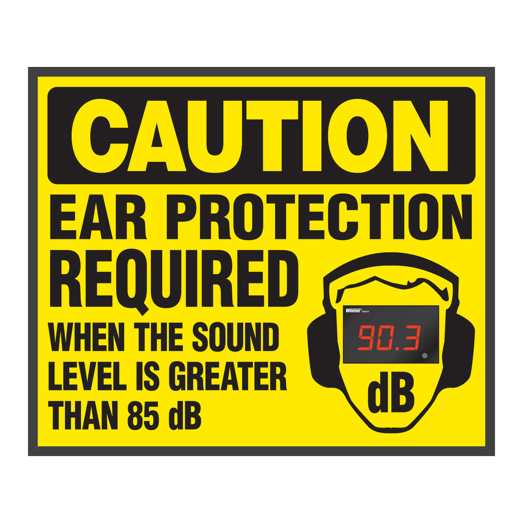 Brady Decibel Status Sign - CAUTION EAR PROTECTION REQUIRED WHEN THE SOUND LEVEL IS GREATER THAN 85