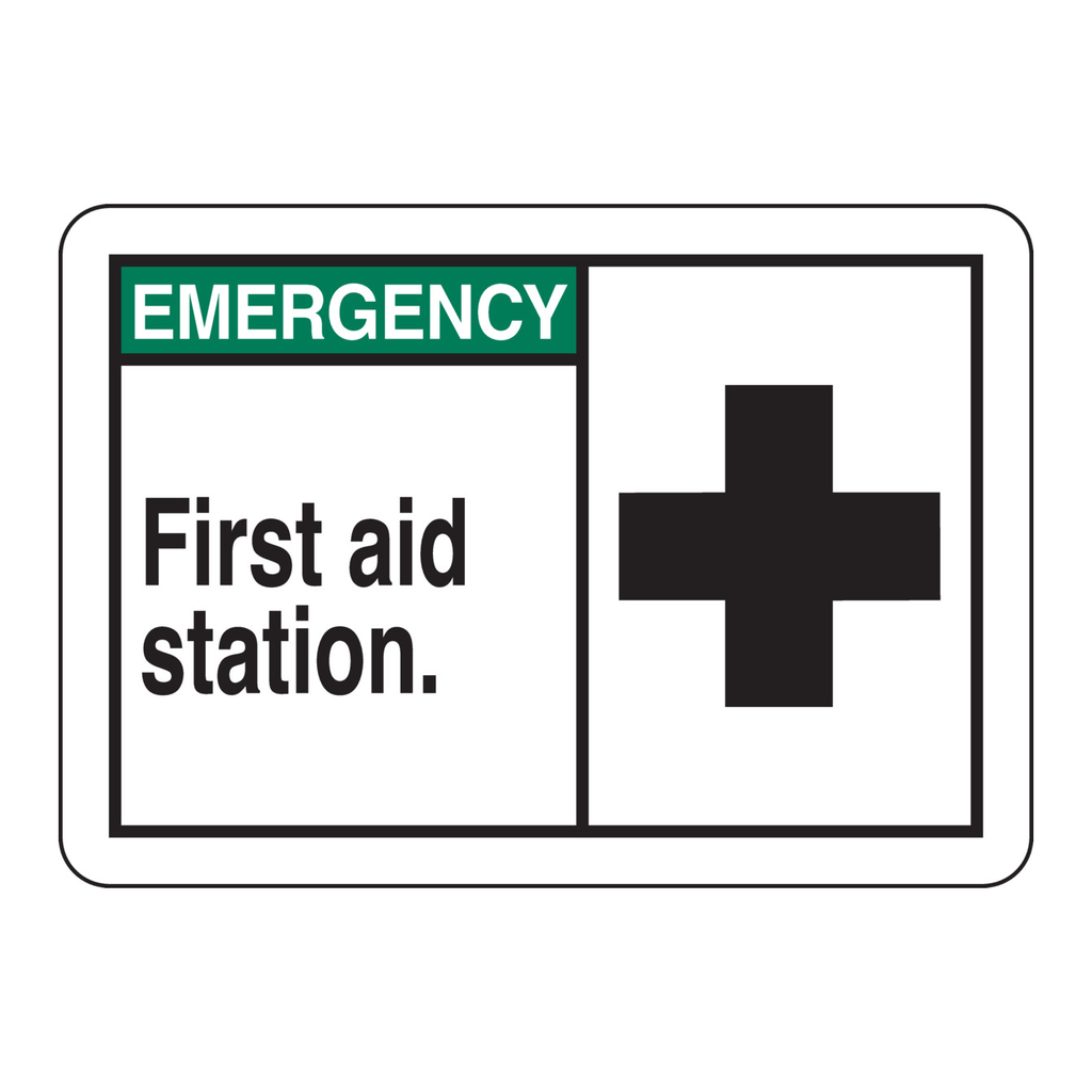 Brady EMERGENCY First Aid Station. Sign