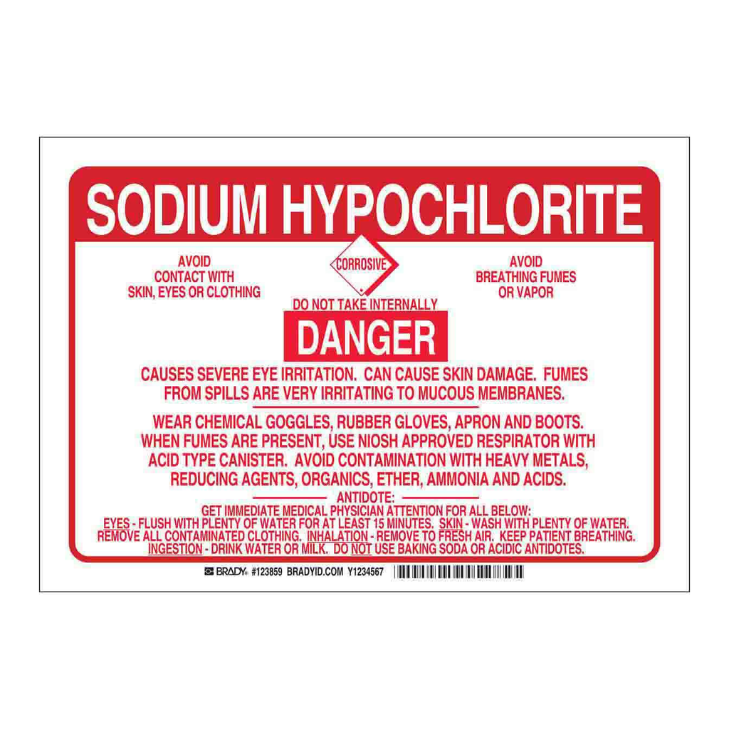 Brady SODIUM HYPOCHLORITE Danger Sign