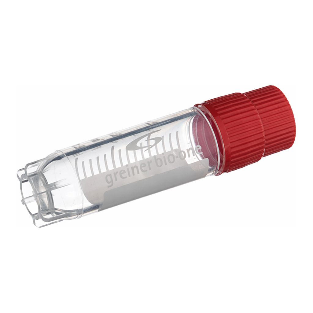 Greiner Bio One CRYO.S, 2 ML, PP, ROUND BOTTOM,EXTERNAL THREAD, RED SCREW CAP, WRITING AREA, STARFOOT, NATURAL, STERILE, 100 PCS./BAG