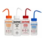 Merck Azlon Multi-Lingual Safety Wash Bottles With Driplok Vapor Venting