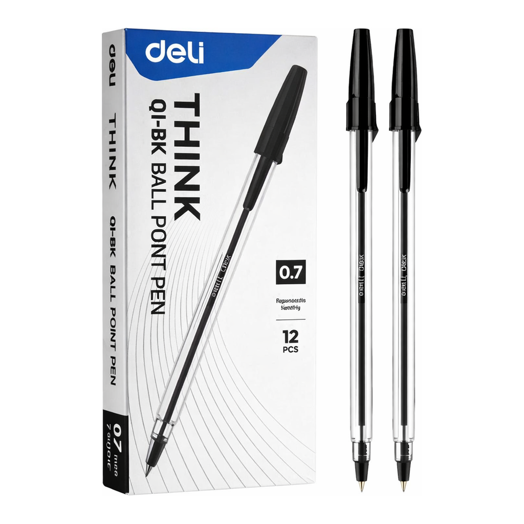 OFFICENEX DELI EQ1 투명바디 볼펜 0.7mm (흑)