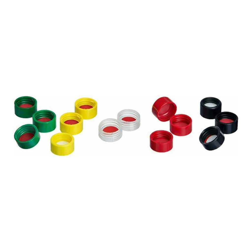 Restek Vial Closures, Shrt Cap, 9mm w/PTFE Silicone Liner Asst. Clrs Pack of 500
