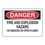 Brady DANGER Fire And Explosion Hazard No Smoking Or Open Flames Sign