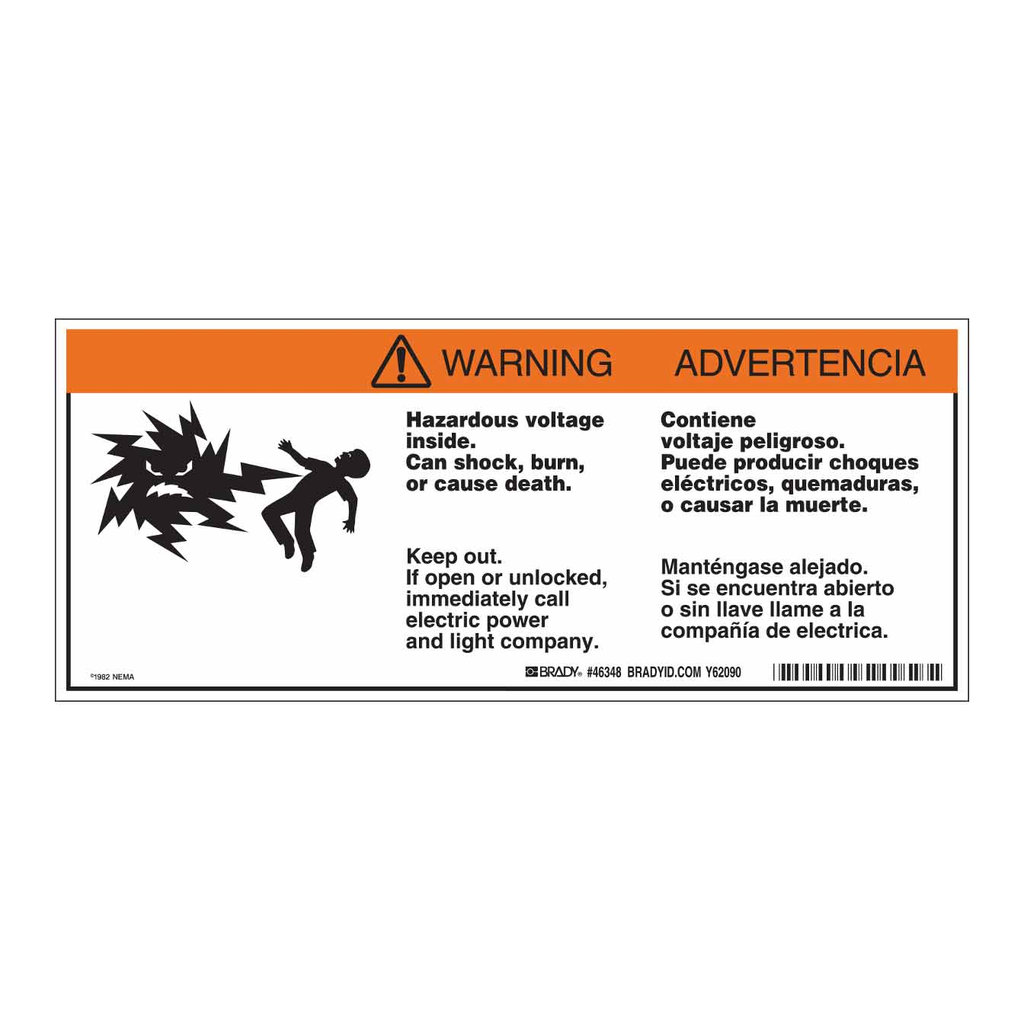 Brady Bilingual WARNING HAZARDOUS VOLTAGE INSIDE. CAN SHOCK, BURN, OR CAUSE DEATH Labels